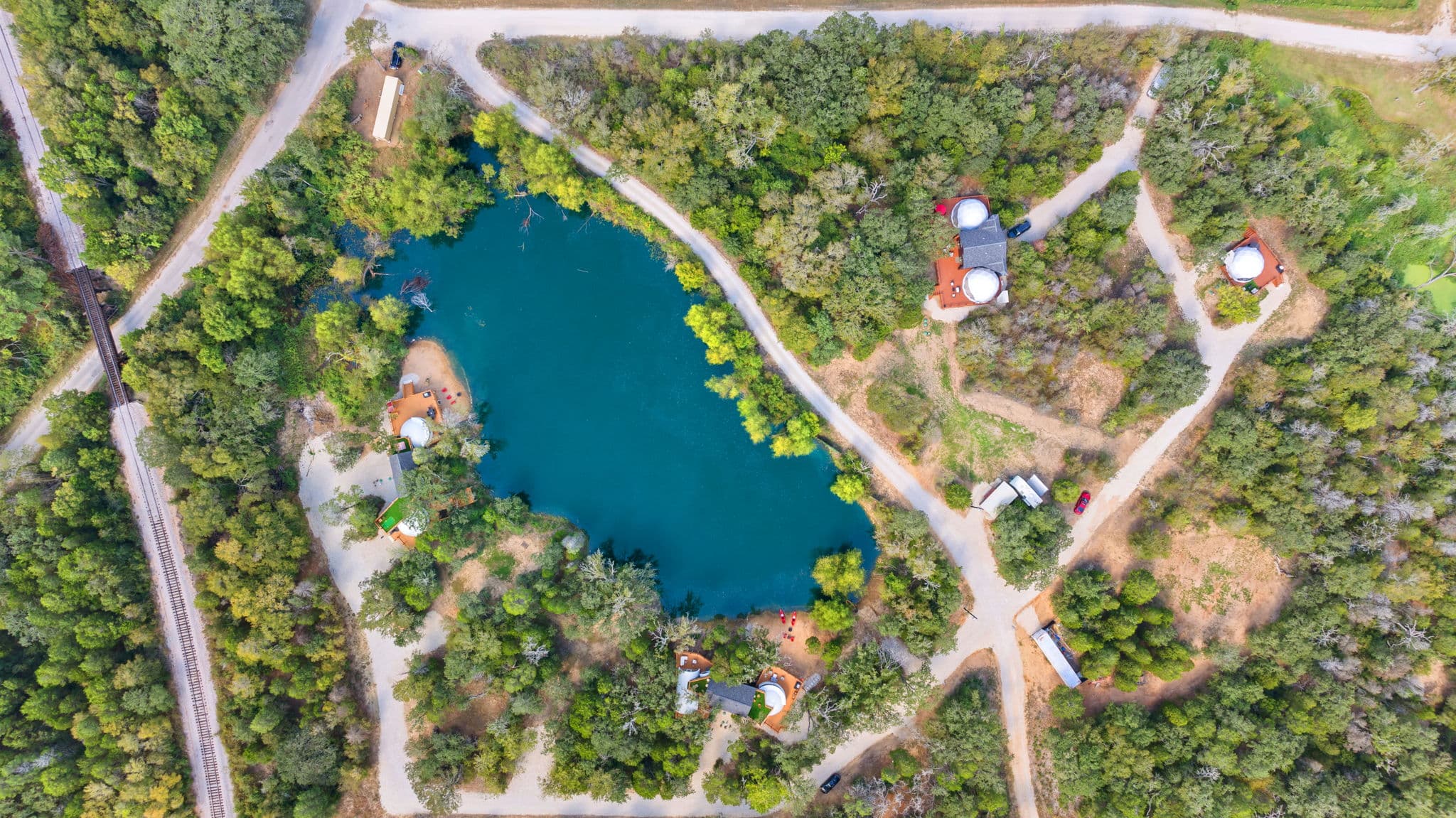 Aerial view of the retreat and lagoon